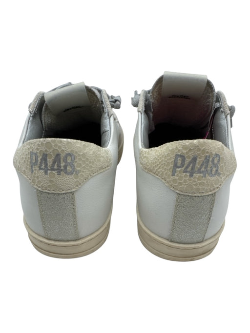 P448 Shoe Size 38 White & Gray Leather Upper Metallic Detail Perforated Sneakers White & Gray / 38