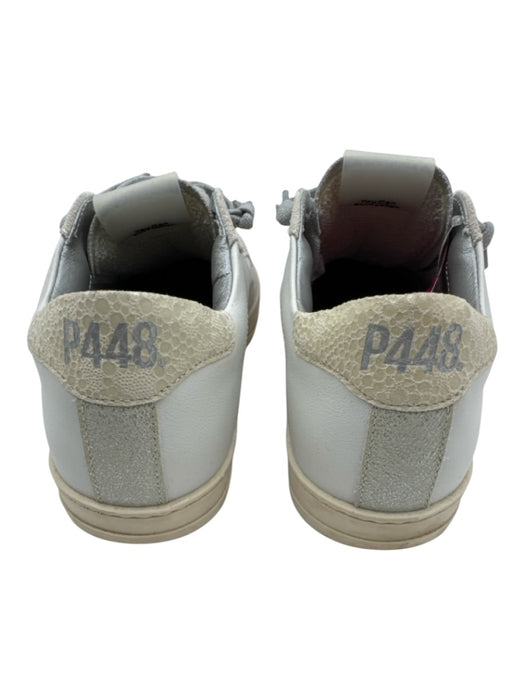 P448 Shoe Size 38 White & Gray Leather Upper Metallic Detail Perforated Sneakers White & Gray / 38
