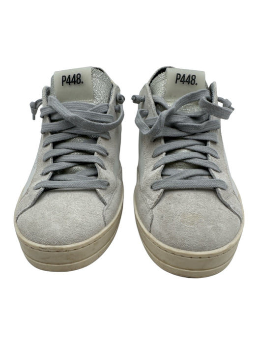 P448 Shoe Size 38 White & Gray Leather Upper Metallic Detail Perforated Sneakers White & Gray / 38