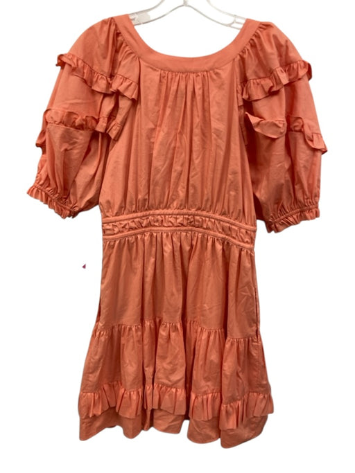 Anna Cate Size XS Coral Orange Cotton Short Puff Sleeve Ruffles Bow Detail Dress Coral Orange / XS
