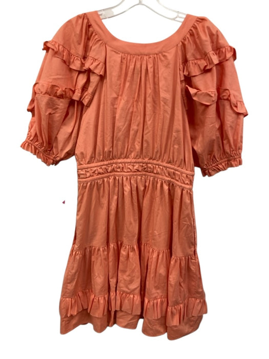 Anna Cate Size XS Coral Orange Cotton Short Puff Sleeve Ruffles Bow Detail Dress Coral Orange / XS