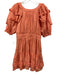 Anna Cate Size XS Coral Orange Cotton Short Puff Sleeve Ruffles Bow Detail Dress Coral Orange / XS