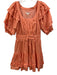 Anna Cate Size XS Coral Orange Cotton Short Puff Sleeve Ruffles Bow Detail Dress Coral Orange / XS