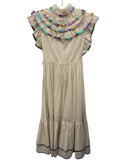 Celia B Size XS White, Gold, & Multi Cotton Blend Iridescent Striped Maxi Dress White, Gold, & Multi / XS