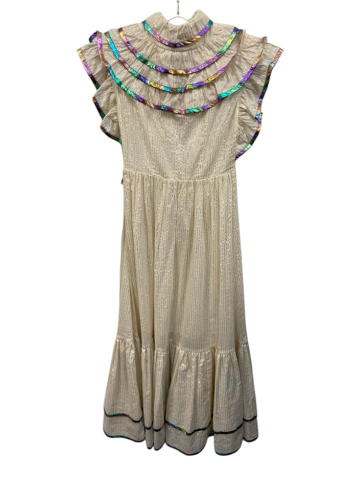 Celia B Size XS White, Gold, & Multi Cotton Blend Iridescent Striped Maxi Dress White, Gold, & Multi / XS