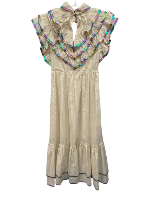 Celia B Size XS White, Gold, & Multi Cotton Blend Iridescent Striped Maxi Dress White, Gold, & Multi / XS