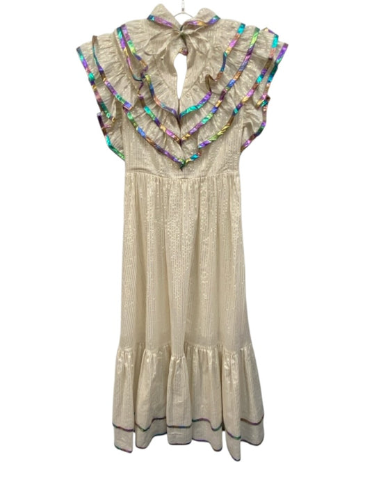Celia B Size XS White, Gold, & Multi Cotton Blend Iridescent Striped Maxi Dress White, Gold, & Multi / XS