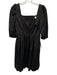 Shoshanna Size 2 Black Cotton Blend Short Puff Sleeve Scalloped Gathered Dress Black / 2