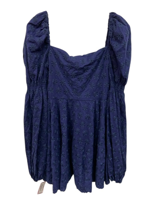 Caroline Constas Size XS Navy Blue Cotton Long puff sleeve Floral Eyelet Dress Navy Blue / XS