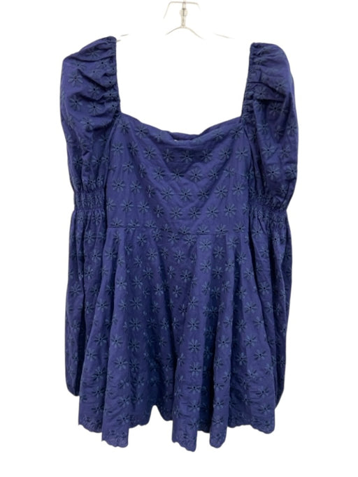 Caroline Constas Size XS Navy Blue Cotton Long puff sleeve Floral Eyelet Dress Navy Blue / XS