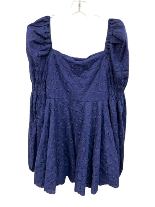 Caroline Constas Size XS Navy Blue Cotton Long puff sleeve Floral Eyelet Dress Navy Blue / XS