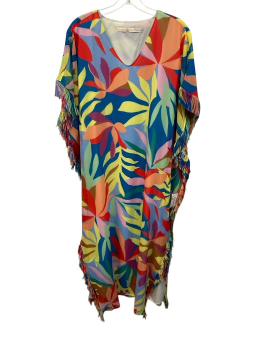 Marie Oliver Size XXS Blue, Yellow, Orange Polyester Cap Sleeve Fringe Dress Blue, Yellow, Orange / XXS