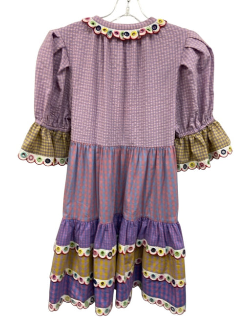 Celia B Size XS Purple, Yellow, Multi Cotton Short Sleeve Gingham Tiered Dress Purple, Yellow, Multi / XS
