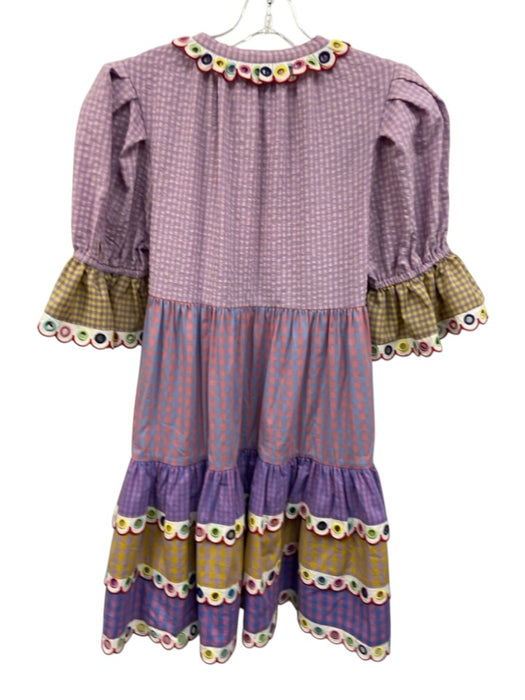 Celia B Size XS Purple, Yellow, Multi Cotton Short Sleeve Gingham Tiered Dress Purple, Yellow, Multi / XS