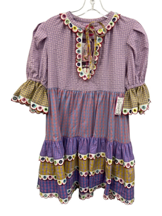 Celia B Size XS Purple, Yellow, Multi Cotton Short Sleeve Gingham Tiered Dress Purple, Yellow, Multi / XS