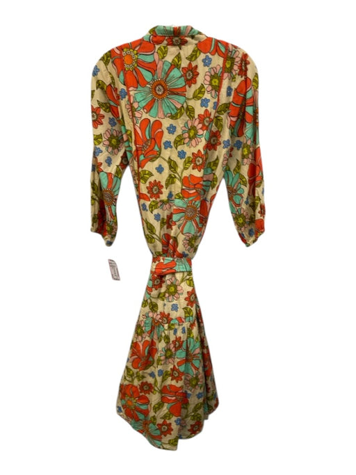 Victoria Dunn Size XS Orange, Green, Blue Cotton Long Sleeve Floral Maxi Dress Orange, Green, Blue / XS