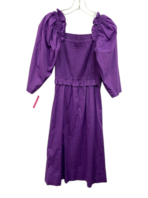 Sea New York Size 00 Purple Cotton Blend Long Sleeve Smocked Bodice Midi Dress Purple / 00