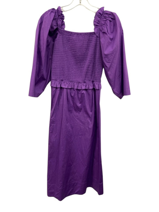 Sea New York Size 00 Purple Cotton Blend Long Sleeve Smocked Bodice Midi Dress Purple / 00
