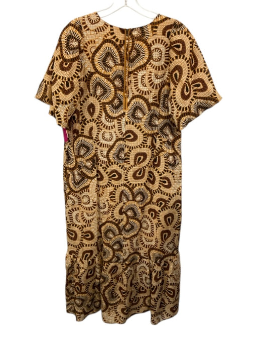 Marie Oliver Size XS Brown, Orange, Black Linen Blend Short Bubble Sleeve Dress Brown, Orange, Black / XS