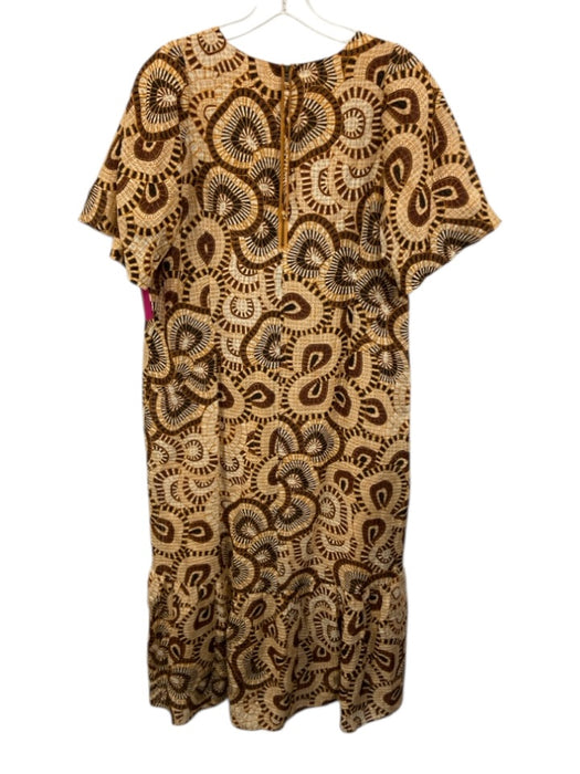 Marie Oliver Size XS Brown, Orange, Black Linen Blend Short Bubble Sleeve Dress Brown, Orange, Black / XS