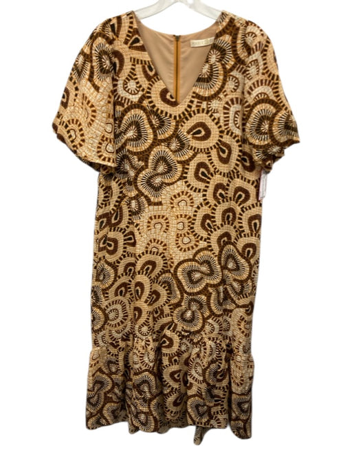 Marie Oliver Size XS Brown, Orange, Black Linen Blend Short Bubble Sleeve Dress Brown, Orange, Black / XS