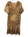 Marie Oliver Size XS Brown, Orange, Black Linen Blend Short Bubble Sleeve Dress Brown, Orange, Black / XS