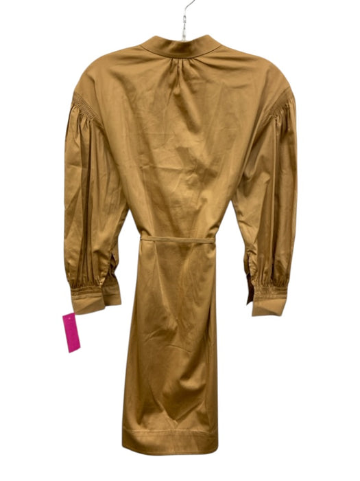 Rebecca Taylor Size Small Khaki Tan Cotton Blend Long Sleeve Pleated Dress Khaki Tan / Small