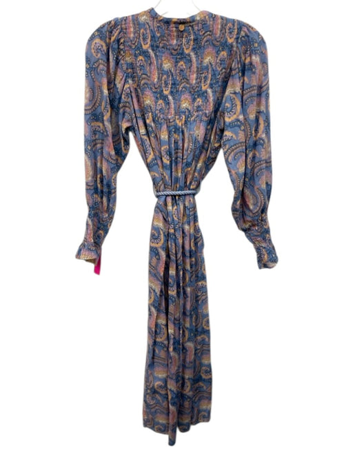 Antik Batik Size XS/36 Blue, Orange, pink Cotton Blend Long Sleeve Paisley Dress Blue, Orange, pink / XS/36