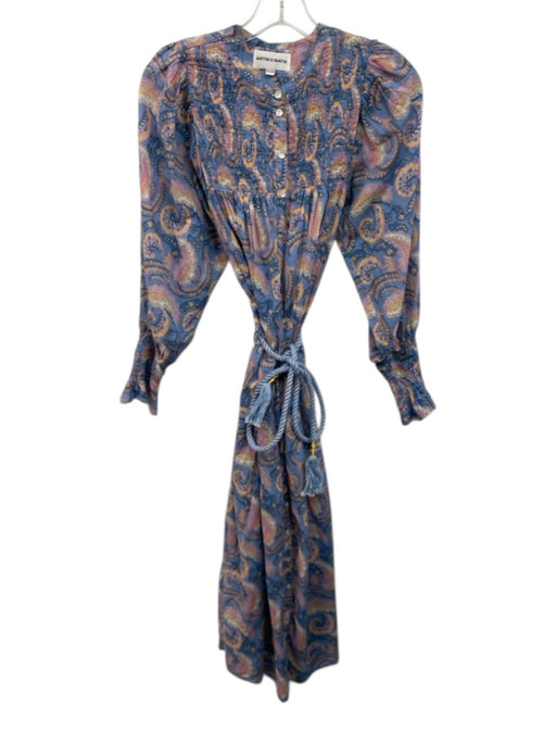 Antik Batik Size XS/36 Blue, Orange, pink Cotton Blend Long Sleeve Paisley Dress Blue, Orange, pink / XS/36