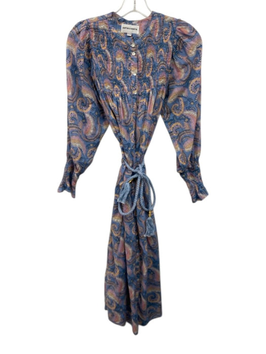 Antik Batik Size XS/36 Blue, Orange, pink Cotton Blend Long Sleeve Paisley Dress Blue, Orange, pink / XS/36