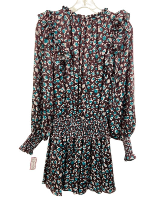 Ramy Brook Size XS Purple, Teal, White Print Silk Blend Long Sleeve Floral Dress Purple, Teal, White Print / XS