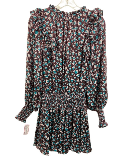 Ramy Brook Size XS Purple, Teal, White Print Silk Blend Long Sleeve Floral Dress Purple, Teal, White Print / XS
