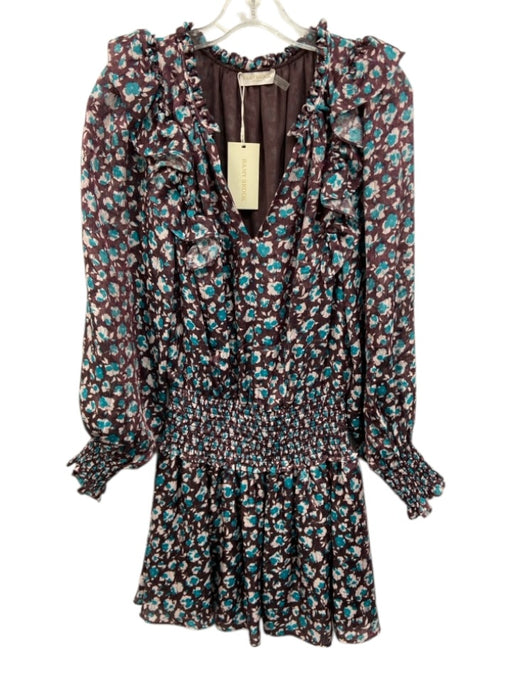 Ramy Brook Size XS Purple, Teal, White Print Silk Blend Long Sleeve Floral Dress Purple, Teal, White Print / XS
