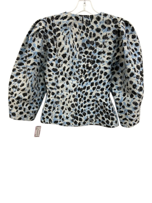 Ganni Size 36 Blue & Black Polyester Blend Long Sleeve Cheetah Split Neck Top Blue & Black / 36