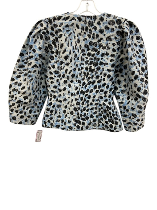Ganni Size 36 Blue & Black Polyester Blend Long Sleeve Cheetah Split Neck Top Blue & Black / 36