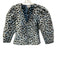 Ganni Size 36 Blue & Black Polyester Blend Long Sleeve Cheetah Split Neck Top Blue & Black / 36