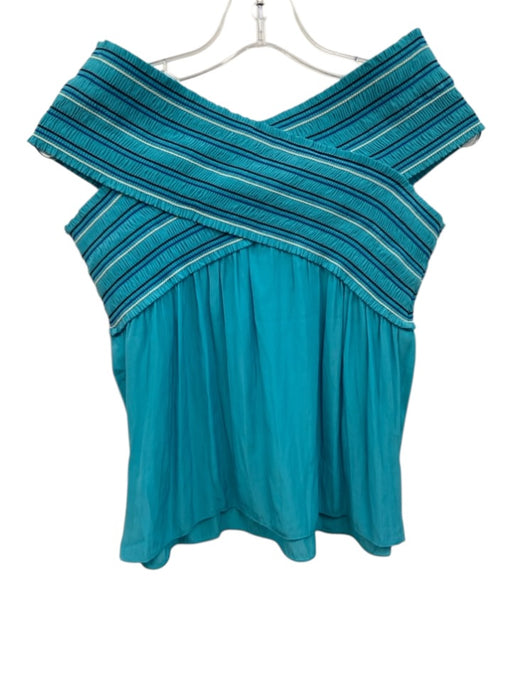Ramy Brook Size XS Aqua, Black, White Polyester Off Shoulder smocked Top Aqua, Black, White / XS