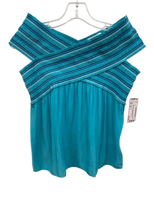 Ramy Brook Size XS Aqua, Black, White Polyester Off Shoulder smocked Top Aqua, Black, White / XS