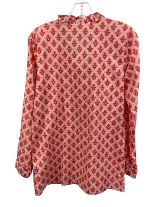 Sheridan French Size Small Pink & Red Cotton Long Sleeve Floral Hook & Eye Top Pink & Red / Small
