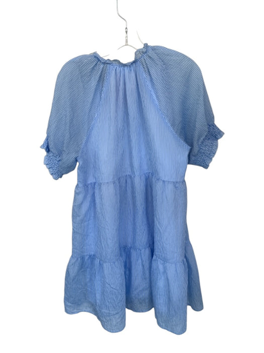 THML Size M Blue & White Polyester & Nylon Puff Sleeves Vertical Stripes Dress Blue & White / M