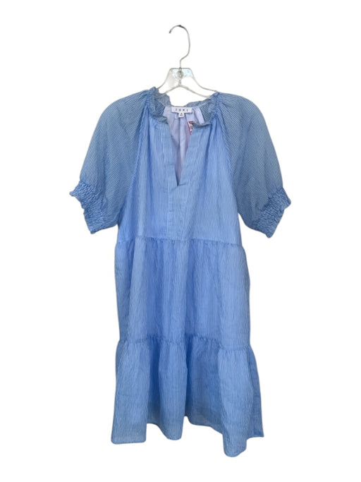 THML Size M Blue & White Polyester & Nylon Puff Sleeves Vertical Stripes Dress Blue & White / M