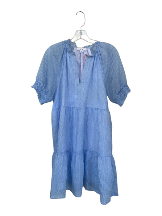THML Size M Blue & White Polyester & Nylon Puff Sleeves Vertical Stripes Dress Blue & White / M