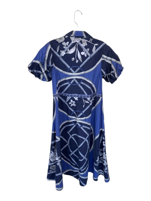 KLEID Size S Navy Cotton Blend Floral Puff Sleeve Half Button Mini Dress Navy / S