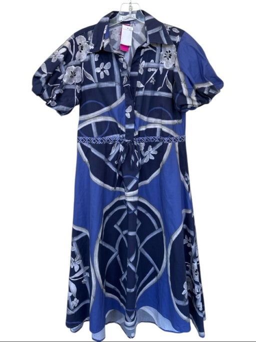 KLEID Size S Navy Cotton Blend Floral Puff Sleeve Half Button Mini Dress Navy / S