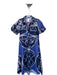 KLEID Size S Navy Cotton Blend Floral Puff Sleeve Half Button Mini Dress Navy / S