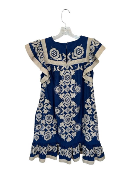 Sea New York Size S Navy & Tan Cotton Blend Embroidered Flutter Sleeve Dress Navy & Tan / S