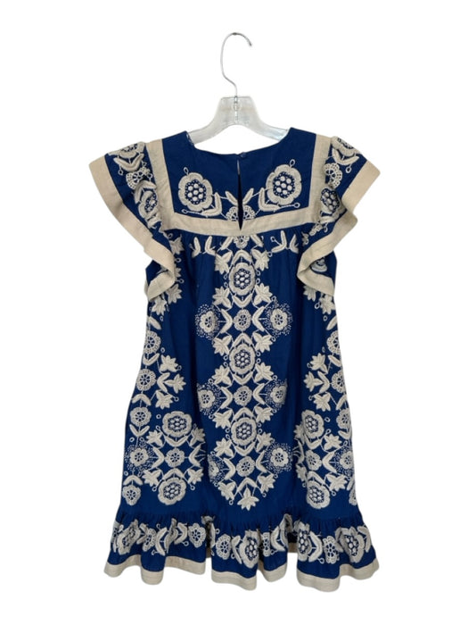 Sea New York Size S Navy & Tan Cotton Blend Embroidered Flutter Sleeve Dress Navy & Tan / S