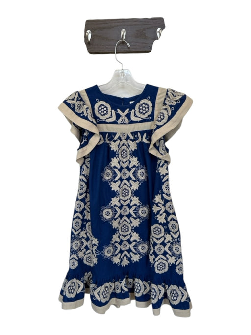 Sea New York Size S Navy & Tan Cotton Blend Embroidered Flutter Sleeve Dress Navy & Tan / S