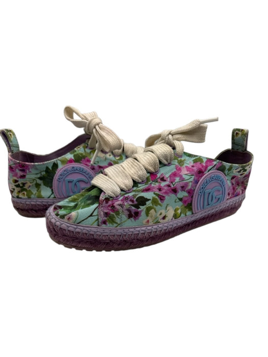 Dolce & Gabbana Shoe Size 39 Purple, Green, blue Canvas Lace Up Logo Espadrille Purple, Green, blue / 39
