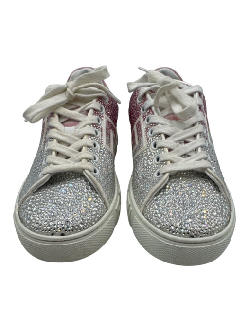 Versace Shoe Size 6 Pink, White, Silver Leather Upper Lace Up Crystals Sneakers Pink, White, Silver / 6